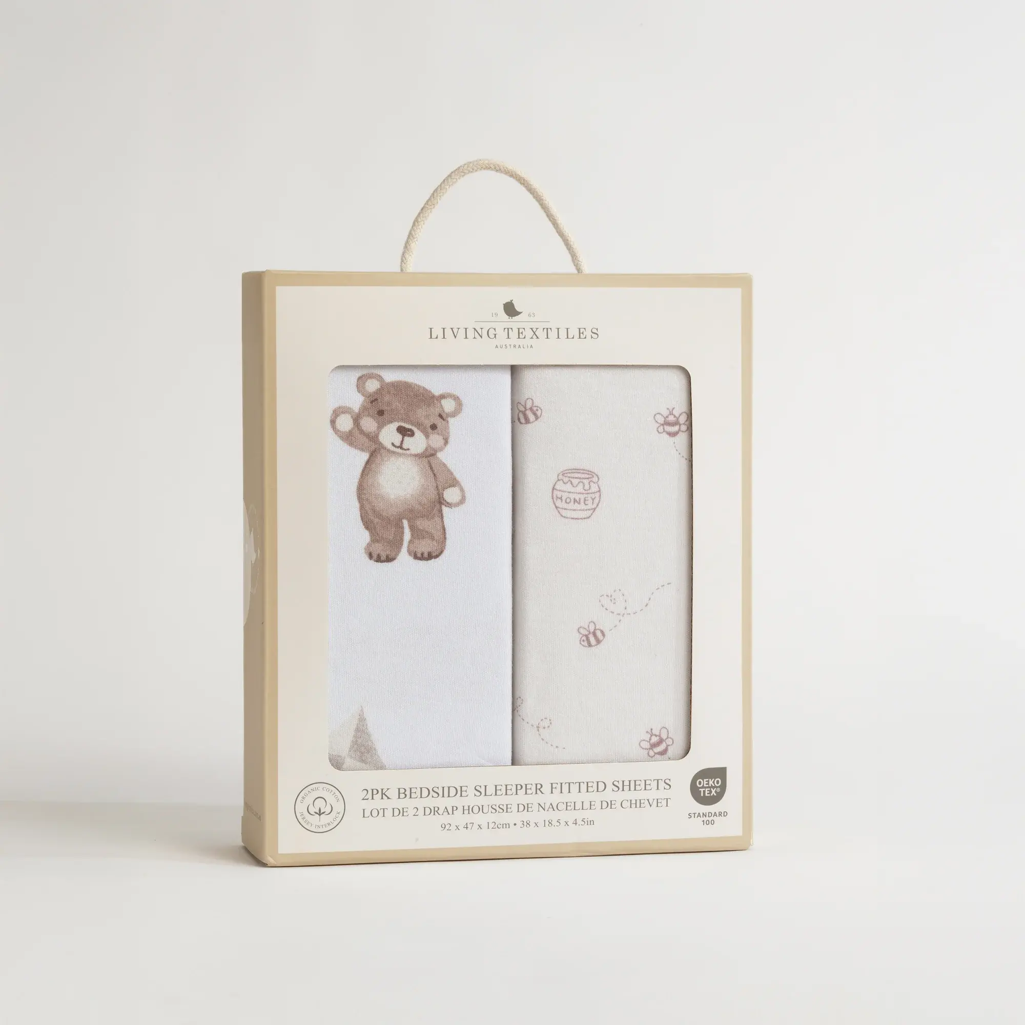 Living Textiles Living Textiles 2 Pack Organic Jersey Bedside Sleeper Fitted Sheets - Cuddly Bear
