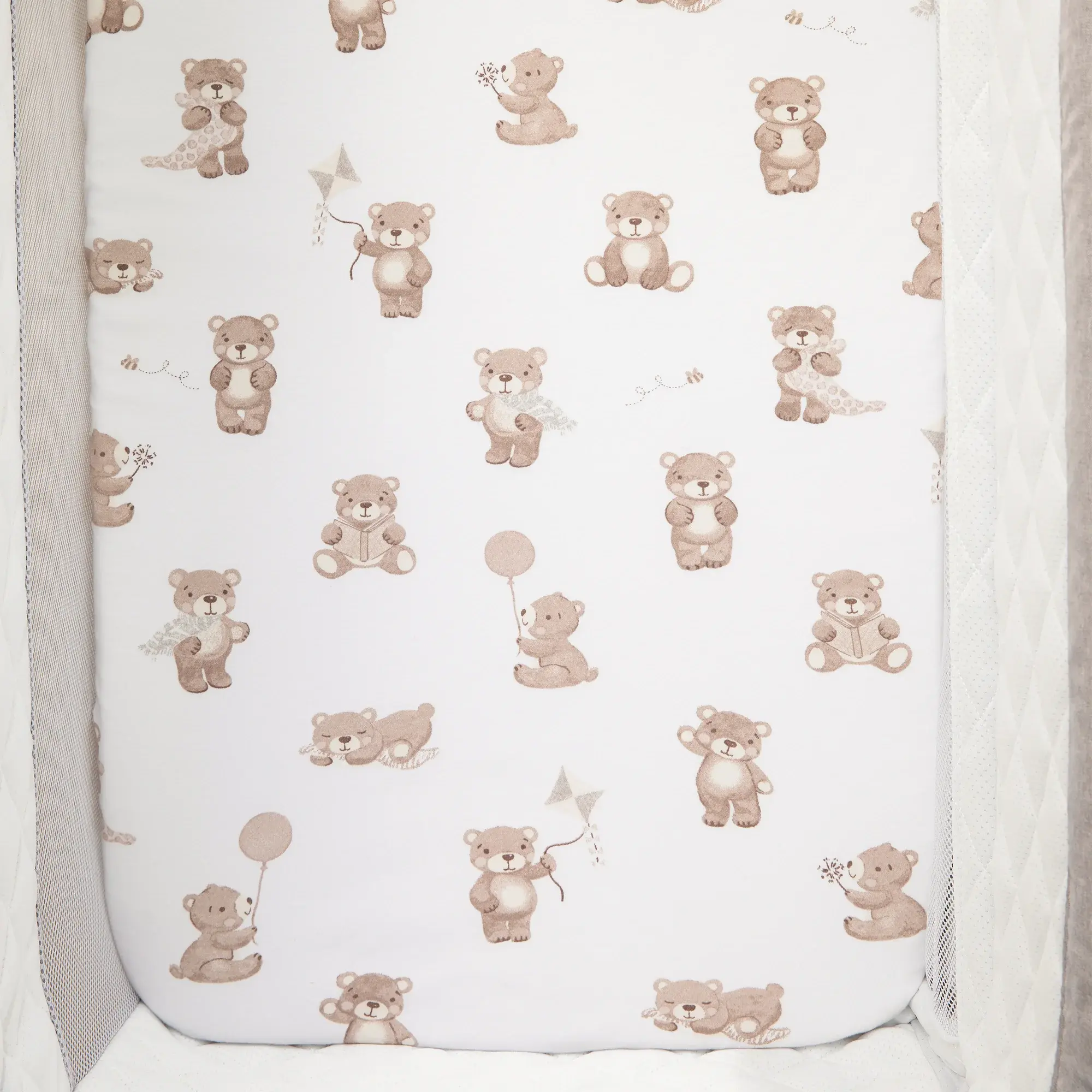Living Textiles Living Textiles 2 Pack Organic Jersey Bedside Sleeper Fitted Sheets - Cuddly Bear