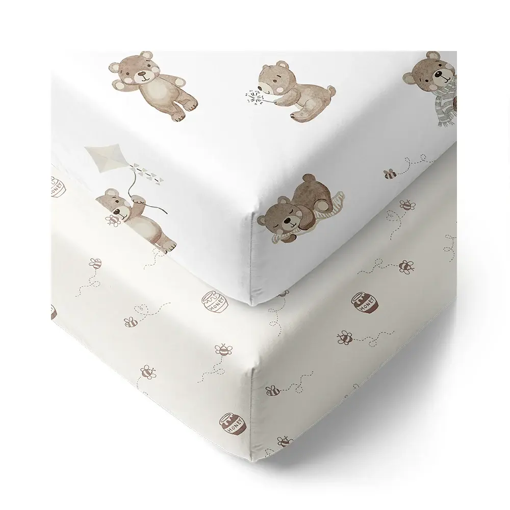 Living Textiles Living Textiles 2-pack Jersey Cot Fitted Sheet Cuddly Bear