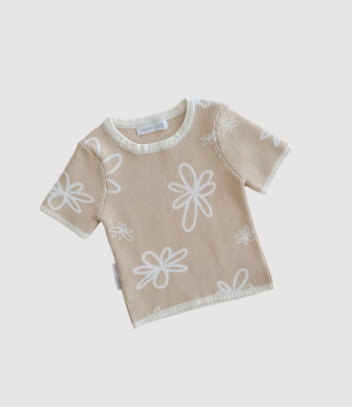 Ziggy Lou Ziggy Lou Ribbed Tee Gia (Latte) - 6-12M