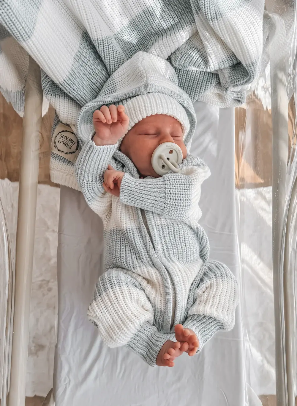 Indigo Dreams Indigo Dreams Chunky Knit Hooded Romper Polar Blue
