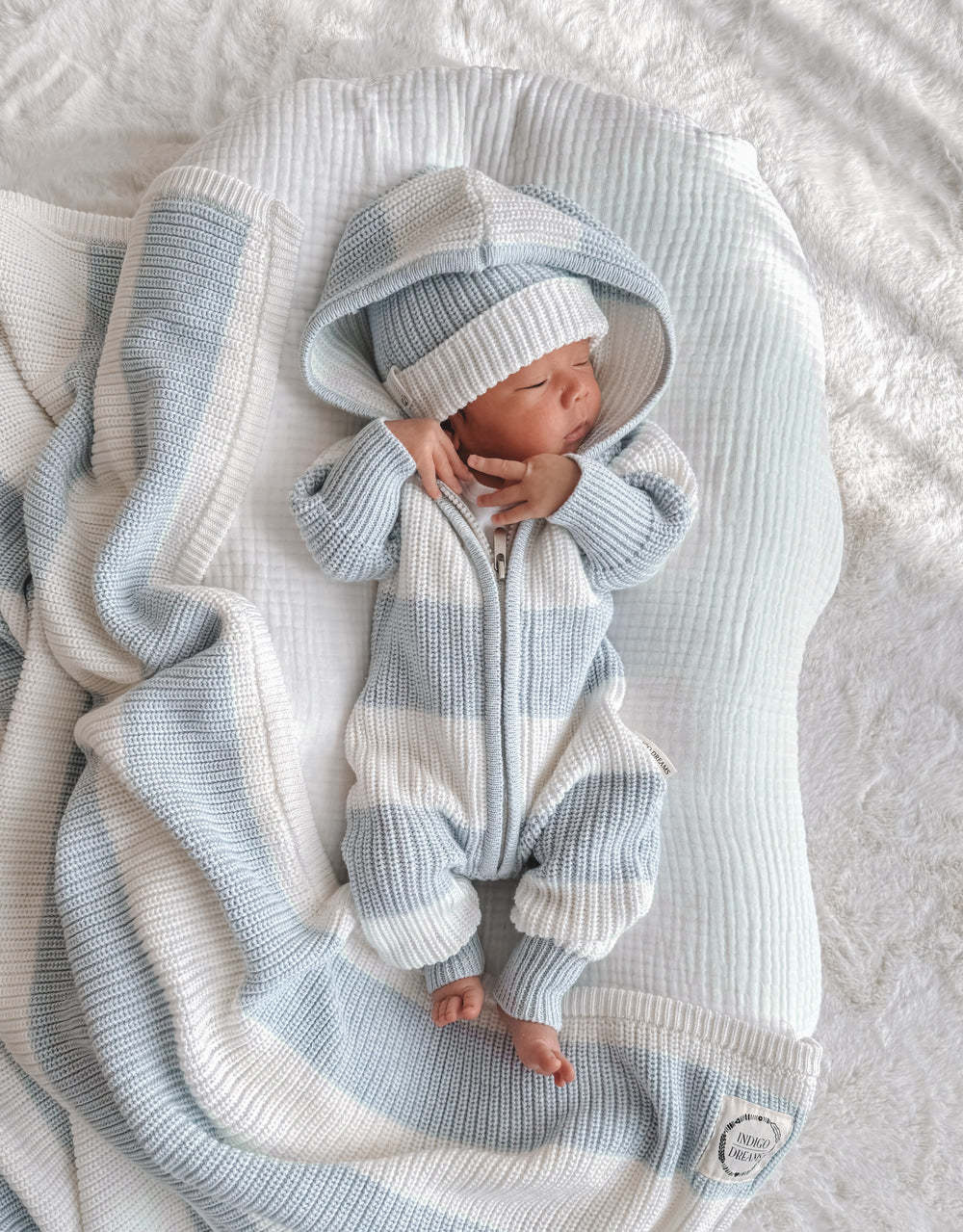 Indigo Dreams Indigo Dreams Chunky Knit Hooded Romper Polar Blue