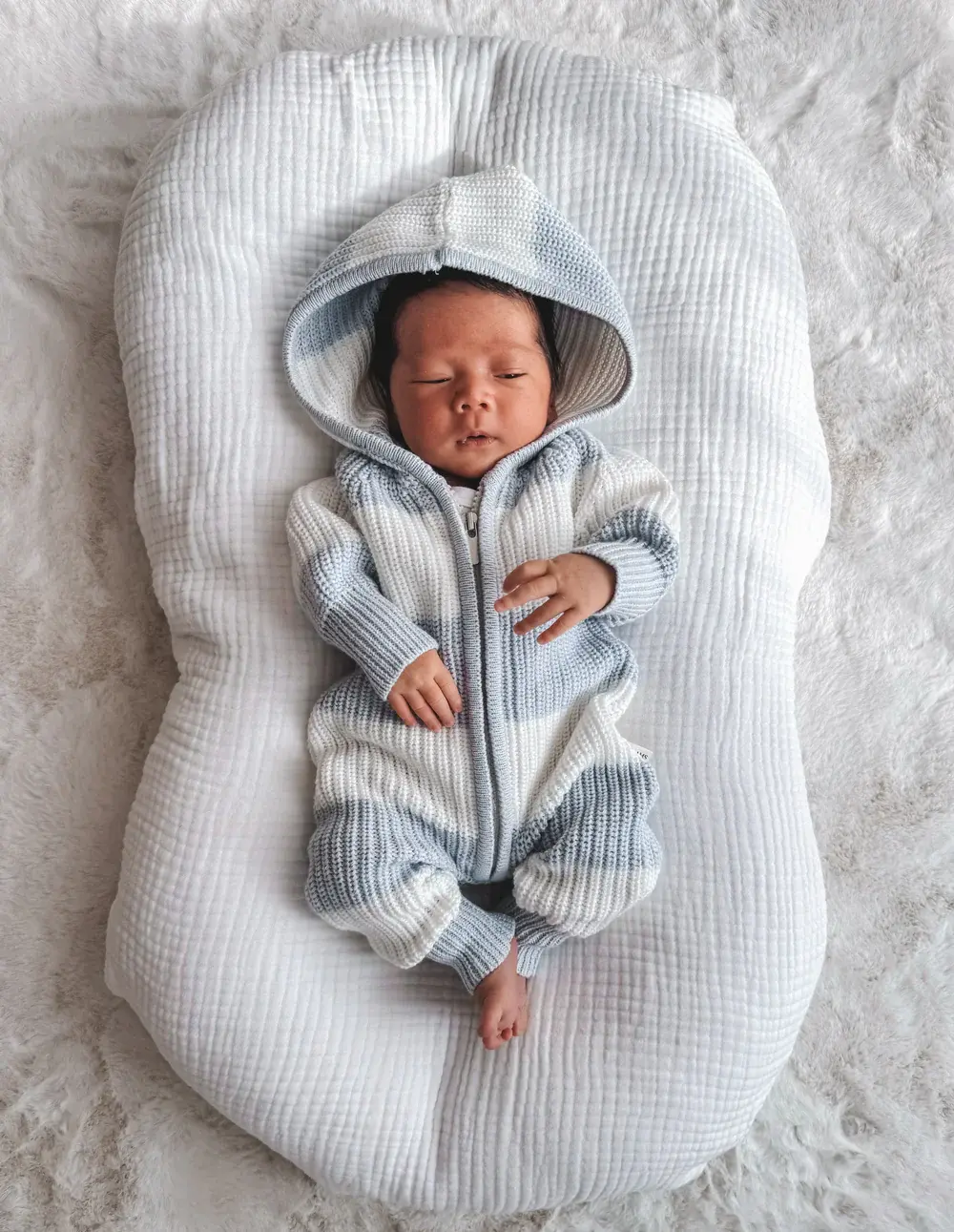 Indigo Dreams Indigo Dreams Chunky Knit Hooded Romper Polar Blue