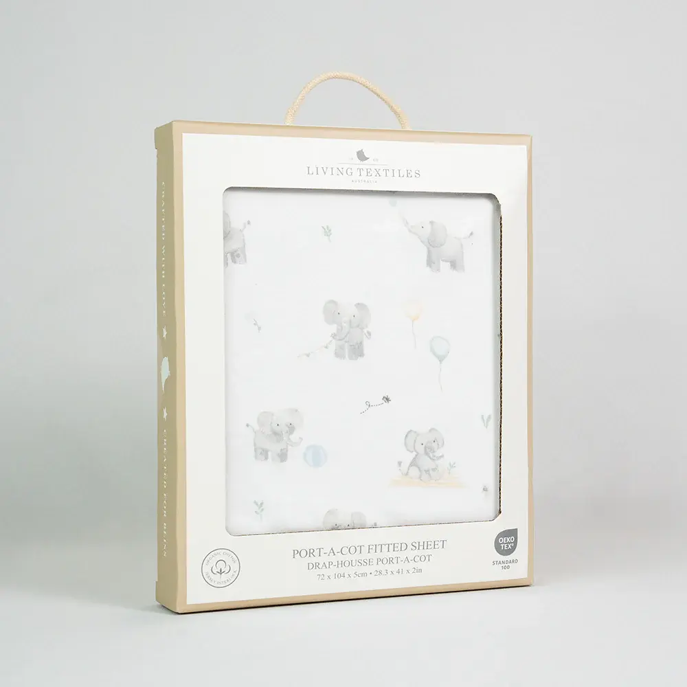 Living Textiles Living Textiles 1-pack Port-a-cot Fitted Sheet - Elephant Playtime
