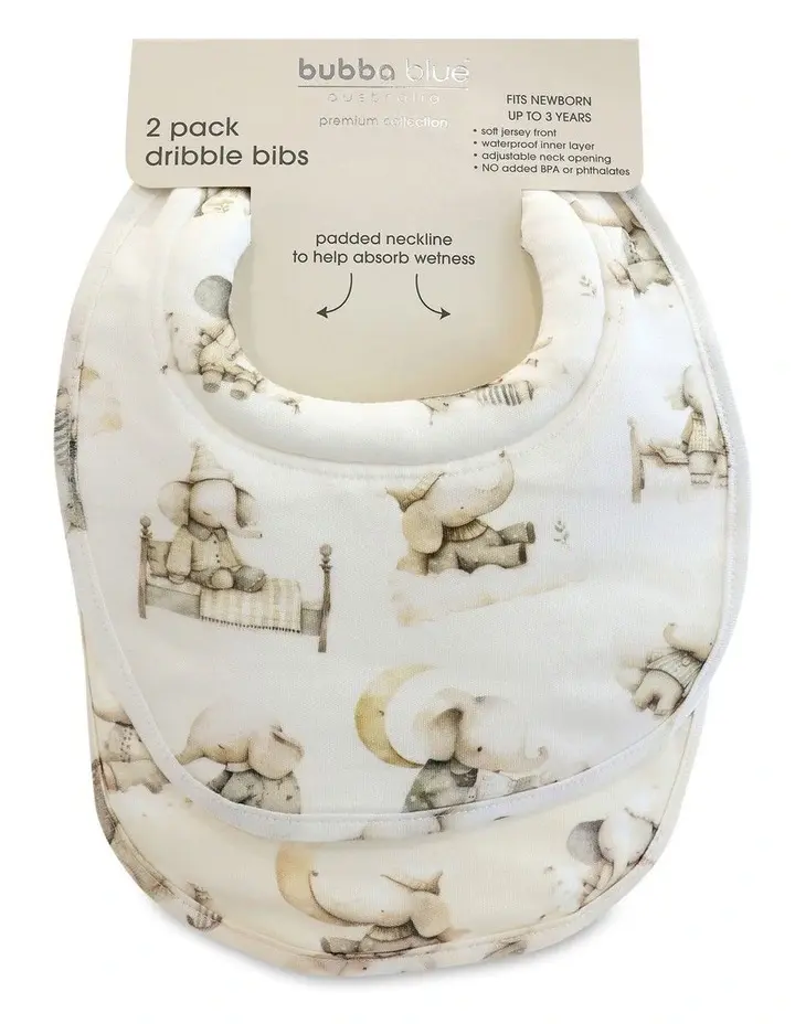 Bubba Blue Bubba Blue Elephant Bedtime 2PK Dribble Bibs