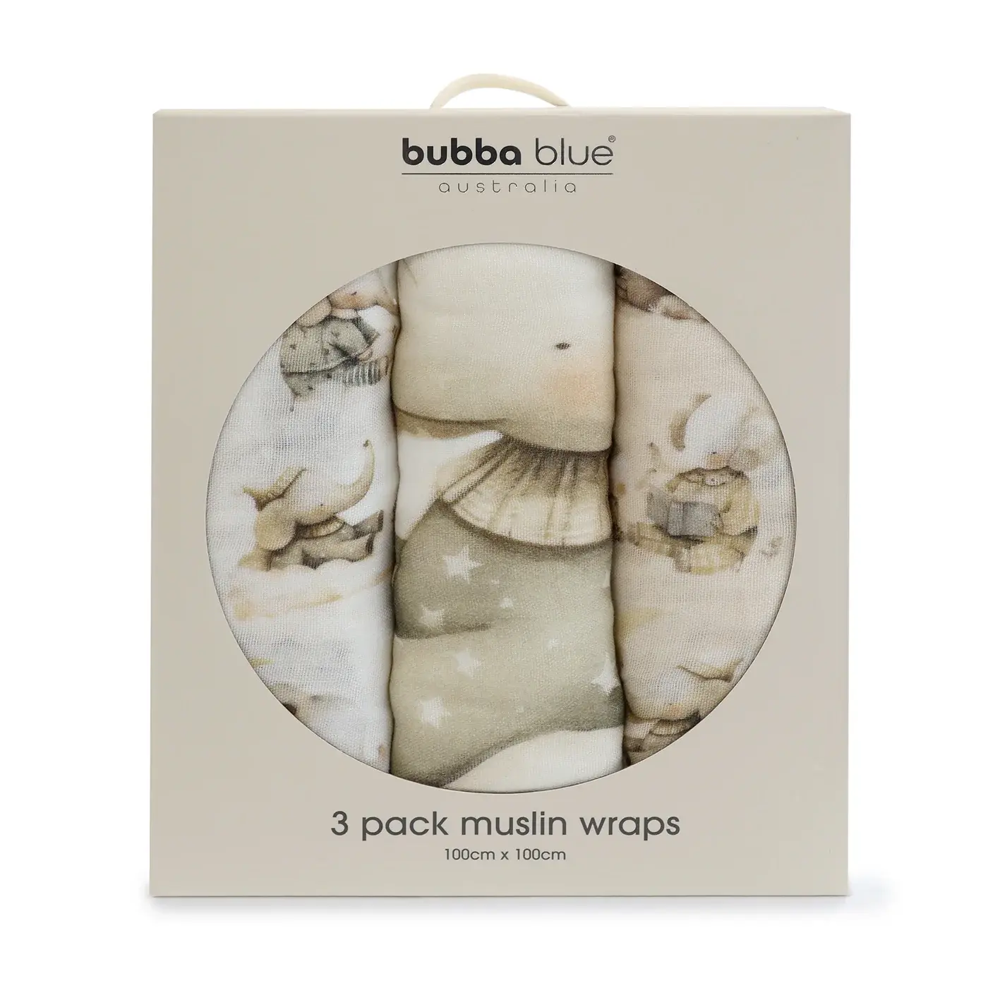 Bubba Blue Bubba Blue Elephant Bedtime 3PK Muslin Wraps