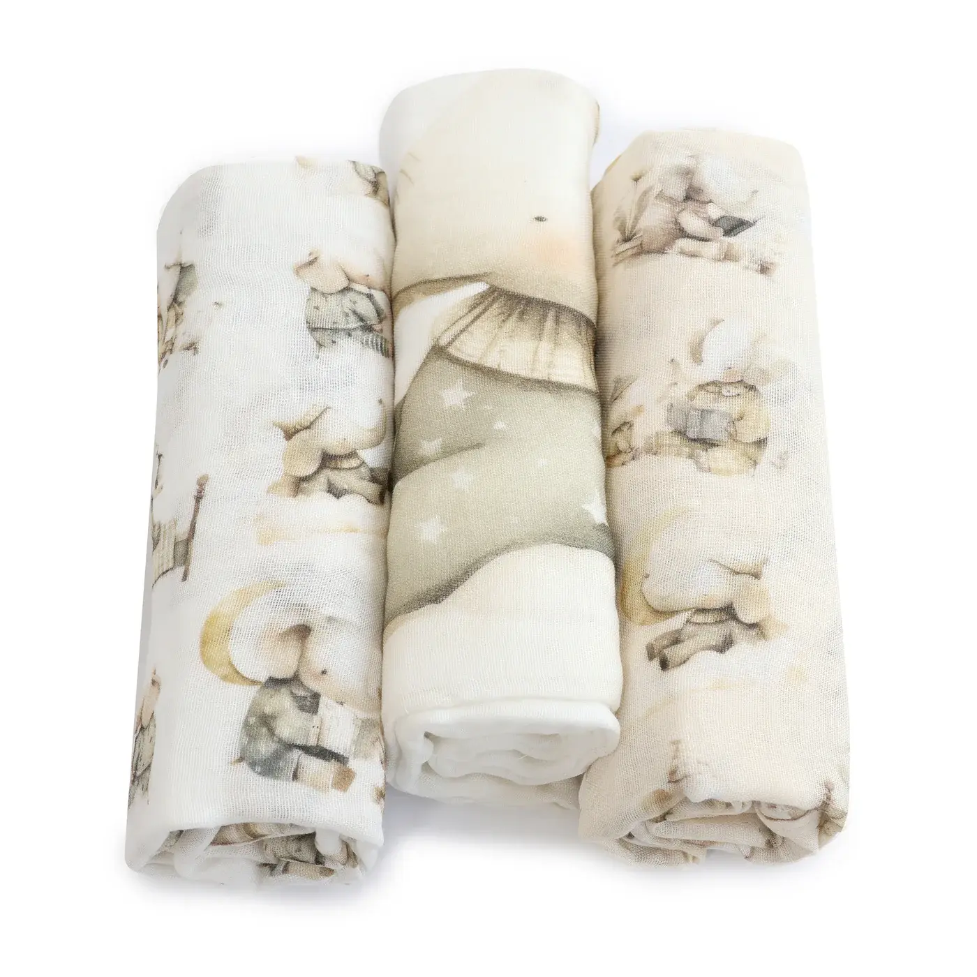 Bubba Blue Bubba Blue Elephant Bedtime 3PK Muslin Wraps