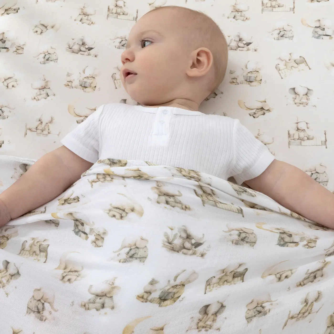 Bubba Blue Bubba Blue Elephant Bedtime 3PK Muslin Wraps