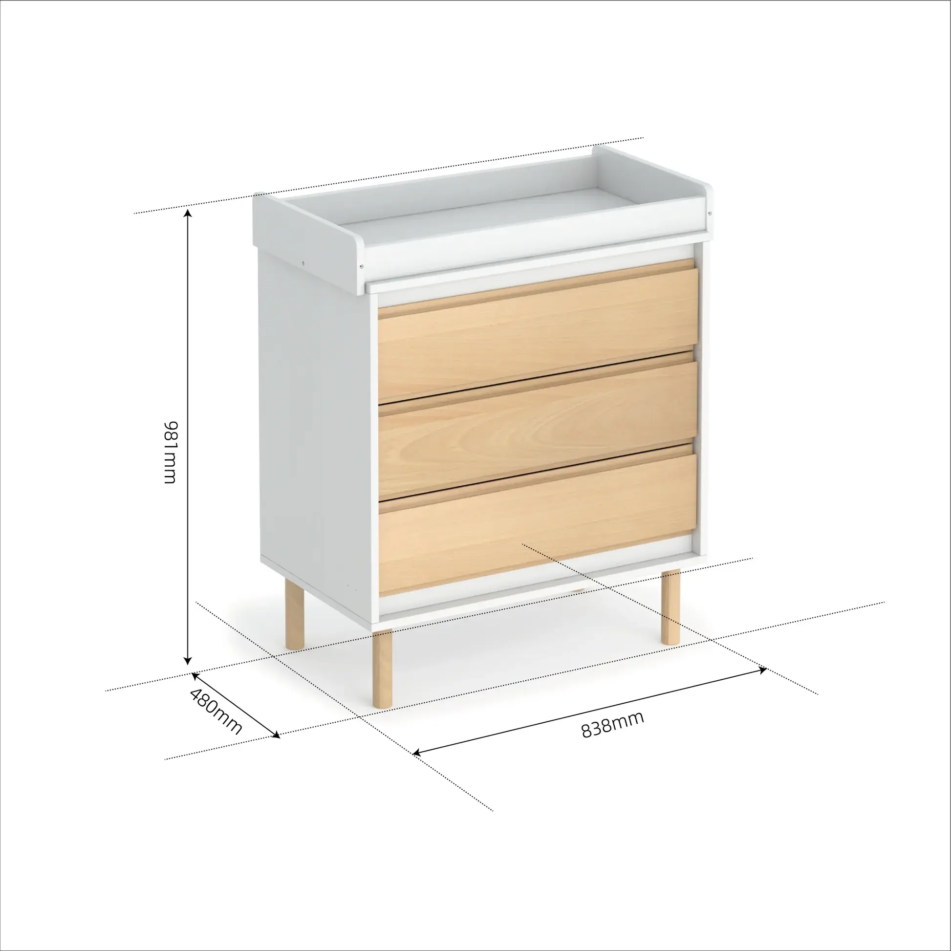 Boori Boori Perla 3 drawer chest wth change tray - Barley and Beech