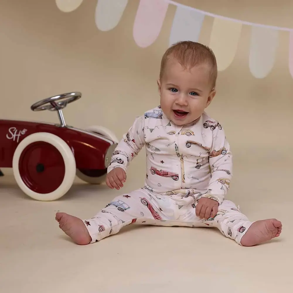 Snuggle Hunny Kids Snuggle Hunny Vintage Cars Organic Snugglesuit Convertible Romper