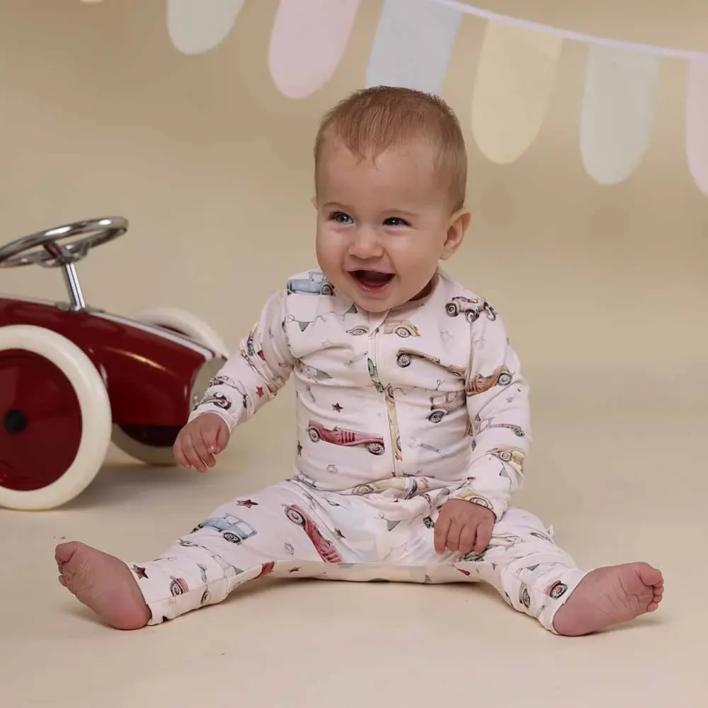 Snuggle Hunny Kids Snuggle Hunny Vintage Cars Organic Snugglesuit Convertible Romper