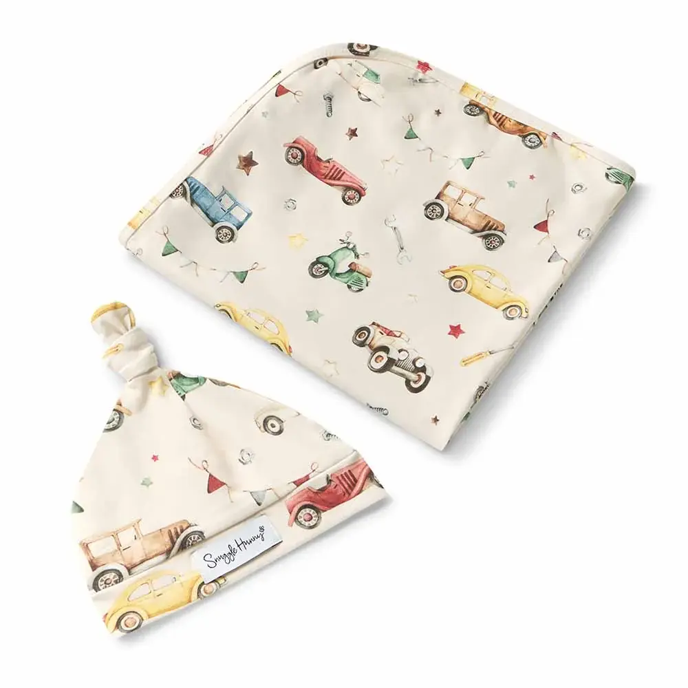 Snuggle Hunny Kids Snuggle Hunny Vintage Cars Organic Jersey Wrap & Beanie Set