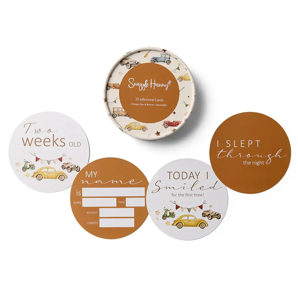 Snuggle Hunny Kids Snuggle Hunny Vintage Cars & Bronze Reversible Milestone Cards