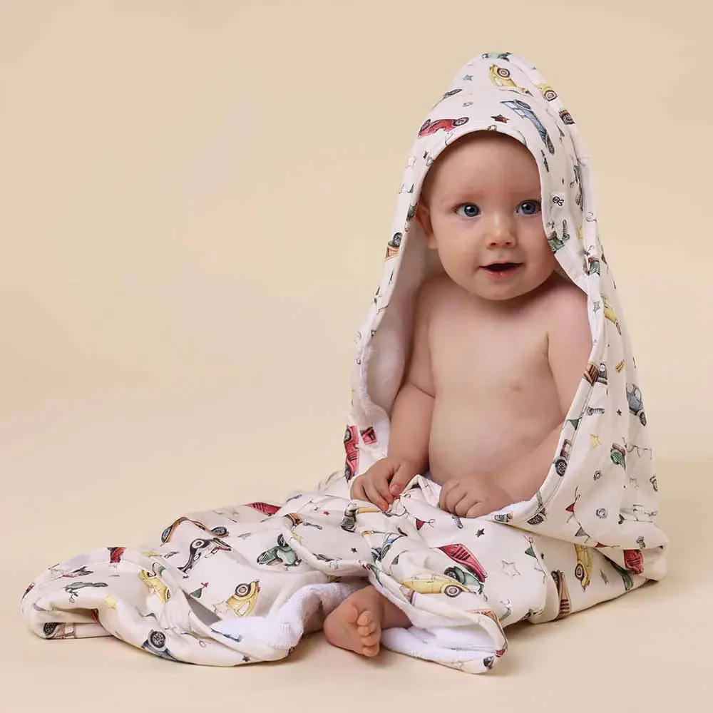Snuggle Hunny Kids Snuggle Hunny Vintage Cars Organic Hooded Baby Towel