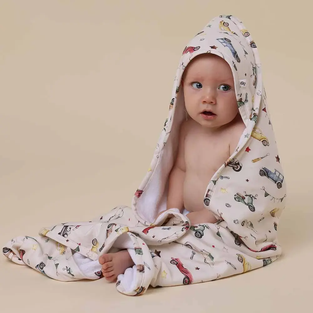 Snuggle Hunny Kids Snuggle Hunny Vintage Cars Organic Hooded Baby Towel