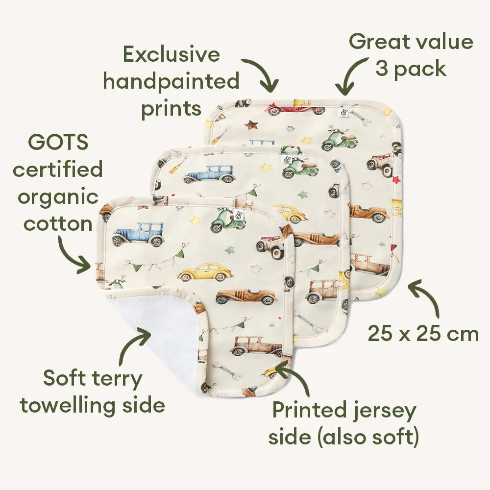 Snuggle Hunny Kids Snuggle Hunny Vintage Cars Organic Wash Cloths - 3 Pack