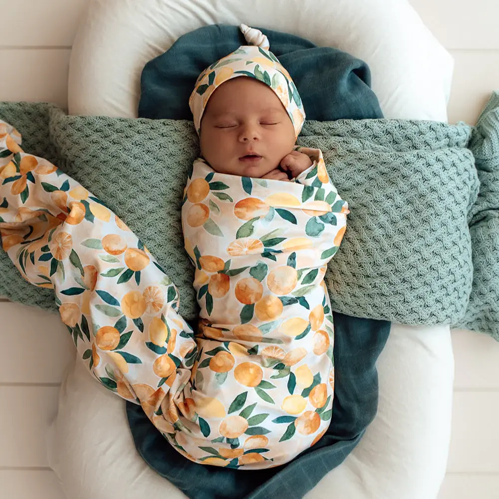 Snuggle Hunny Kids Snuggle Hunny Sunny Citrus Organic Jersey Wrap & Beanie Set