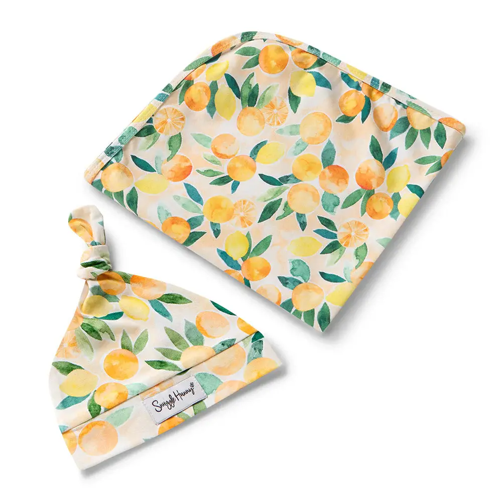 Snuggle Hunny Kids Snuggle Hunny Sunny Citrus Organic Jersey Wrap & Beanie Set