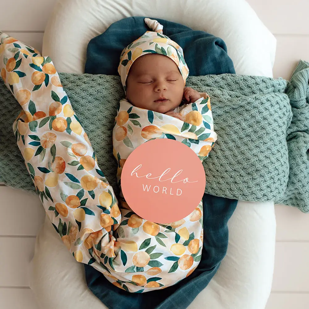 Snuggle Hunny Kids Snuggle Hunny Sunny Citrus Organic Jersey Wrap & Beanie Set