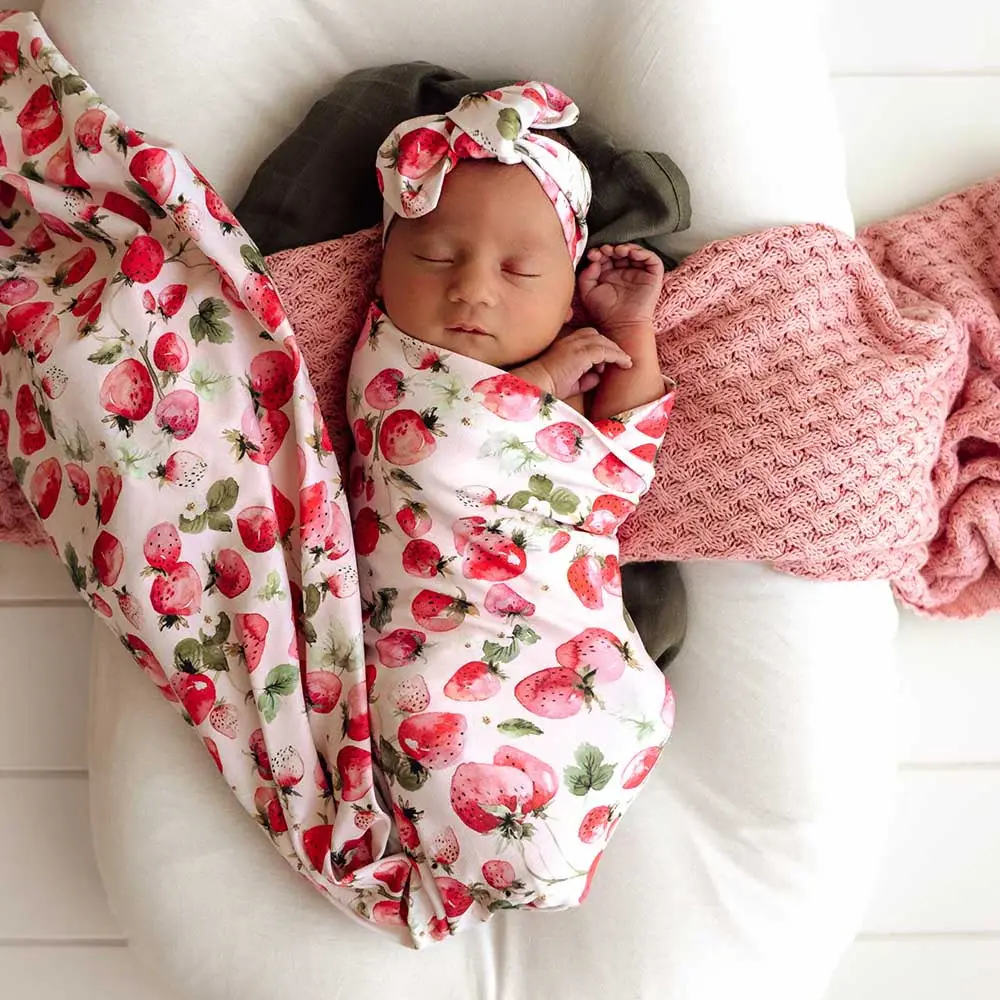 Snuggle Hunny Kids Snuggle Hunny Strawberry Organic Jersey Wrap & Topknot Set
