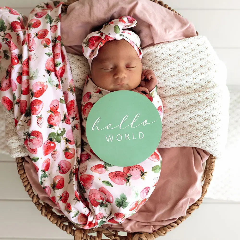 Snuggle Hunny Kids Snuggle Hunny Strawberry Organic Jersey Wrap & Topknot Set