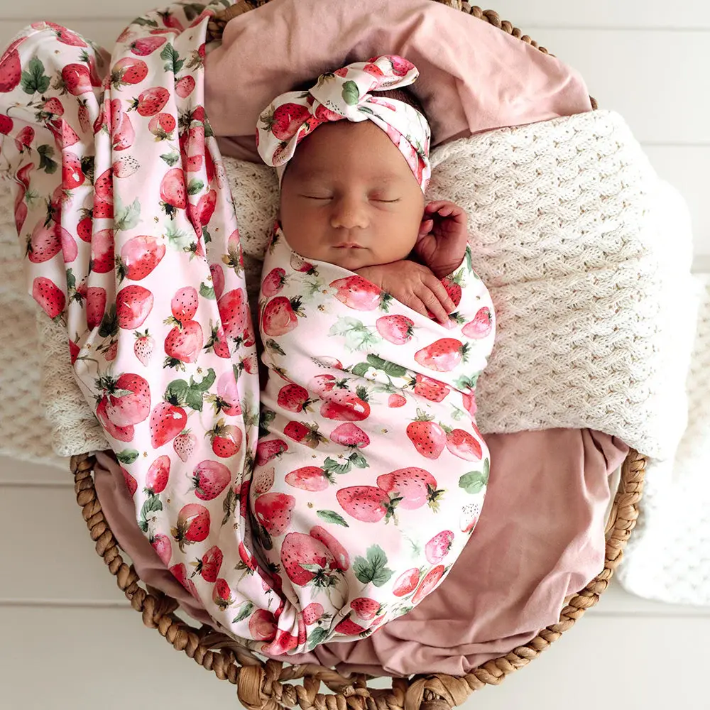 Snuggle Hunny Kids Snuggle Hunny Strawberry Organic Jersey Wrap & Topknot Set