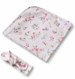 Snuggle Hunny Kids Snuggle Hunny Alice’s Tea Party Organic Jersey Wrap & Topknot Set