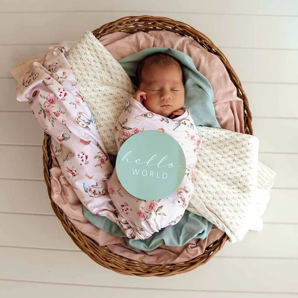 Snuggle Hunny Kids Snuggle Hunny Alice’s Tea Party Organic Jersey Wrap & Topknot Set