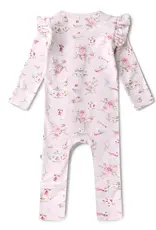 Snuggle Hunny Kids Snuggle Hunny Alice’s Tea Party Organic Snugglesuit Convertible Romper with Frill