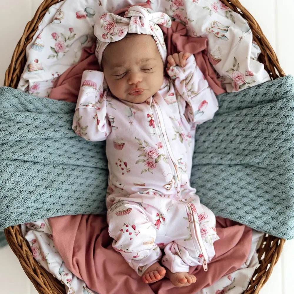Snuggle Hunny Kids Snuggle Hunny Alice’s Tea Party Organic Snugglesuit Convertible Romper with Frill