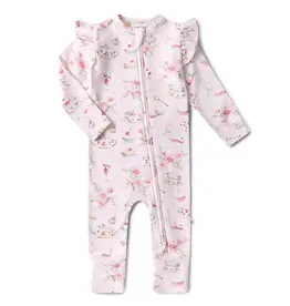 Snuggle Hunny Kids Snuggle Hunny Alice’s Tea Party Organic Snugglesuit Convertible Romper with Frill