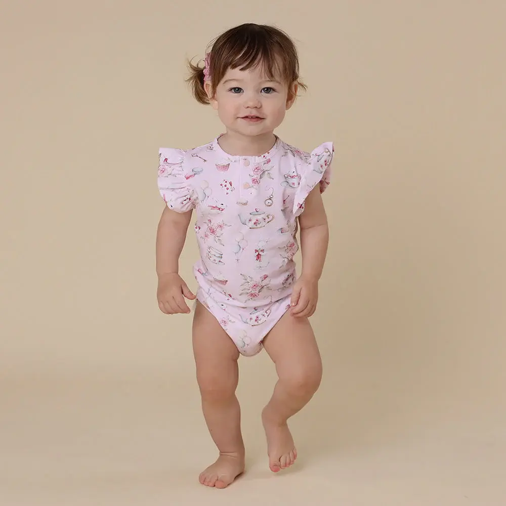 Snuggle Hunny Kids Snuggle Hunny Alice’s Tea Party Short Sleeve Organic Bodysuit