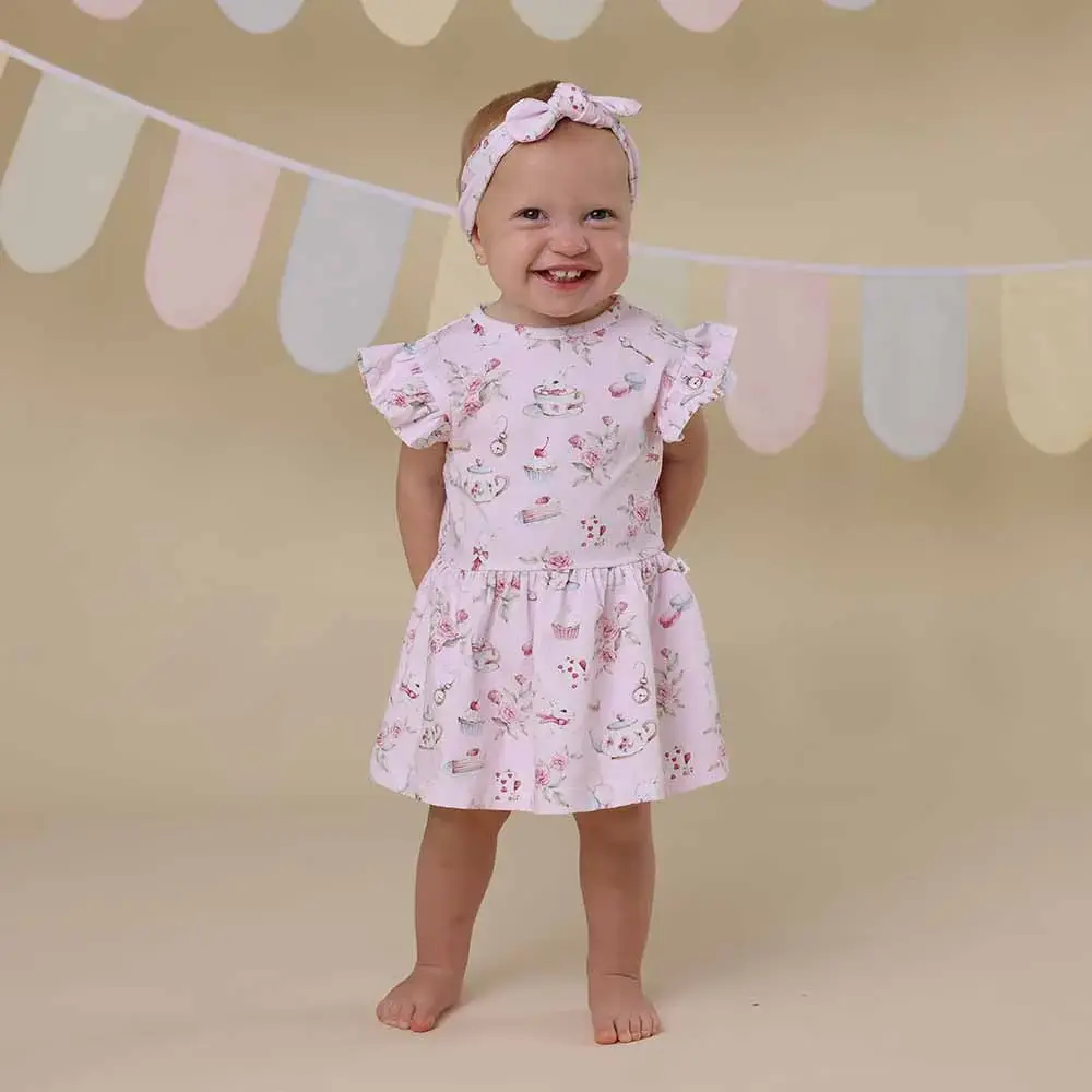 Snuggle Hunny Kids Snuggle Hunny Alice’s Tea Party Short Sleeve Organic Dress