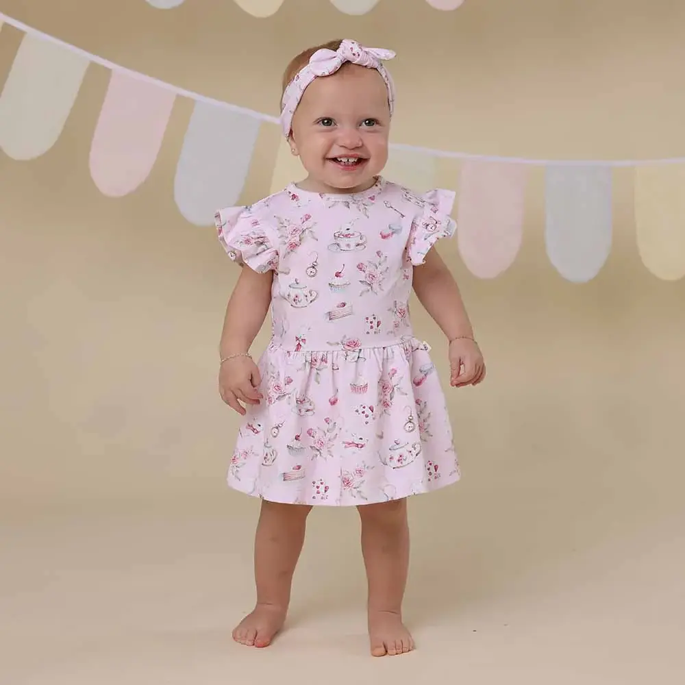 Snuggle Hunny Kids Snuggle Hunny Alice’s Tea Party Short Sleeve Organic Dress