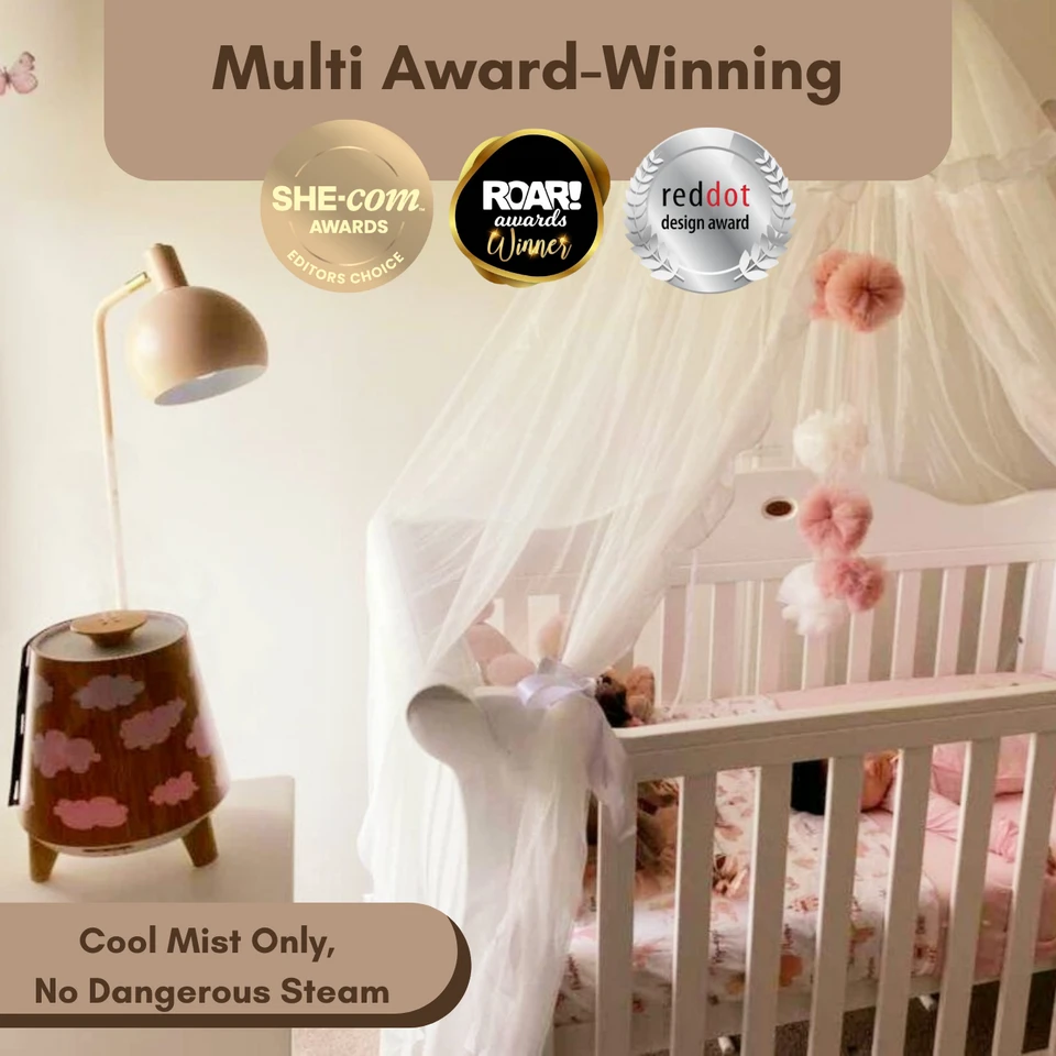 Hush Hush Vaporiser White/Timber with Remote + Sweet Slumber Essential Oil