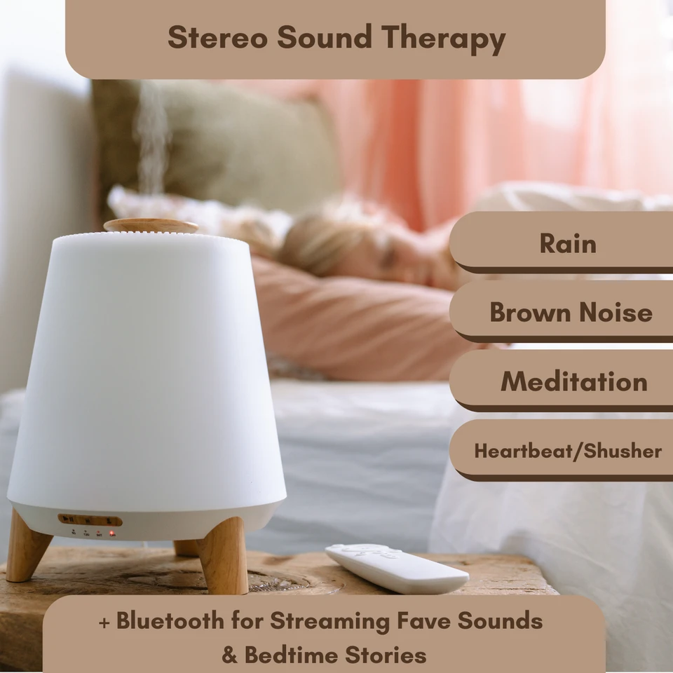 Hush Hush Vaporiser White/Timber with Remote + Sweet Slumber Essential Oil
