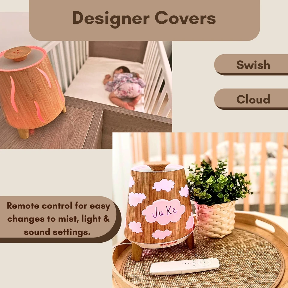 Hush Hush Vaporiser White/Timber with Remote + Sweet Slumber Essential Oil