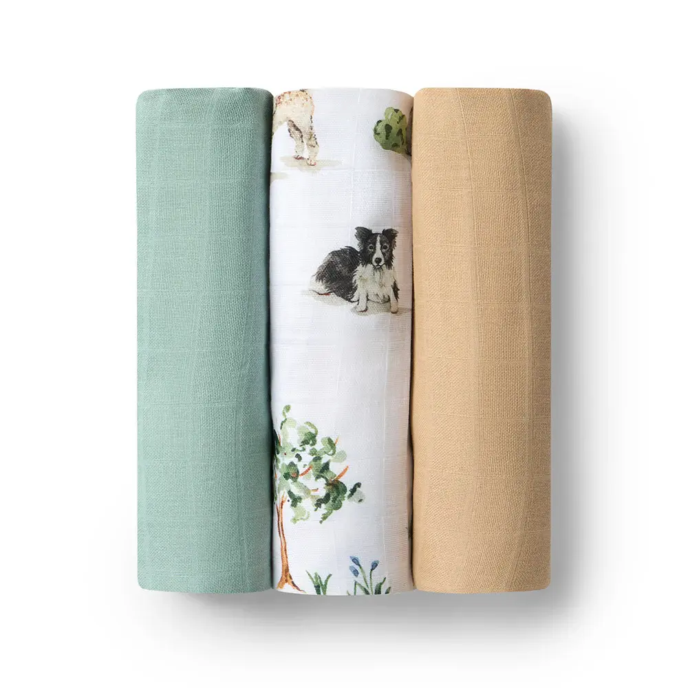 Snuggle Hunny Kids Snuggle Hunny Large Organic Muslin Wraps 3 Pack - Dog Park/Sage/Pebble
