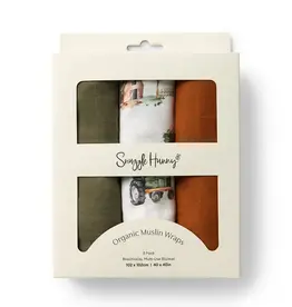 Snuggle Hunny Kids Snuggle Hunny Large Organic Muslin Wraps 3 Pack - Diggers/Olive/Bronze