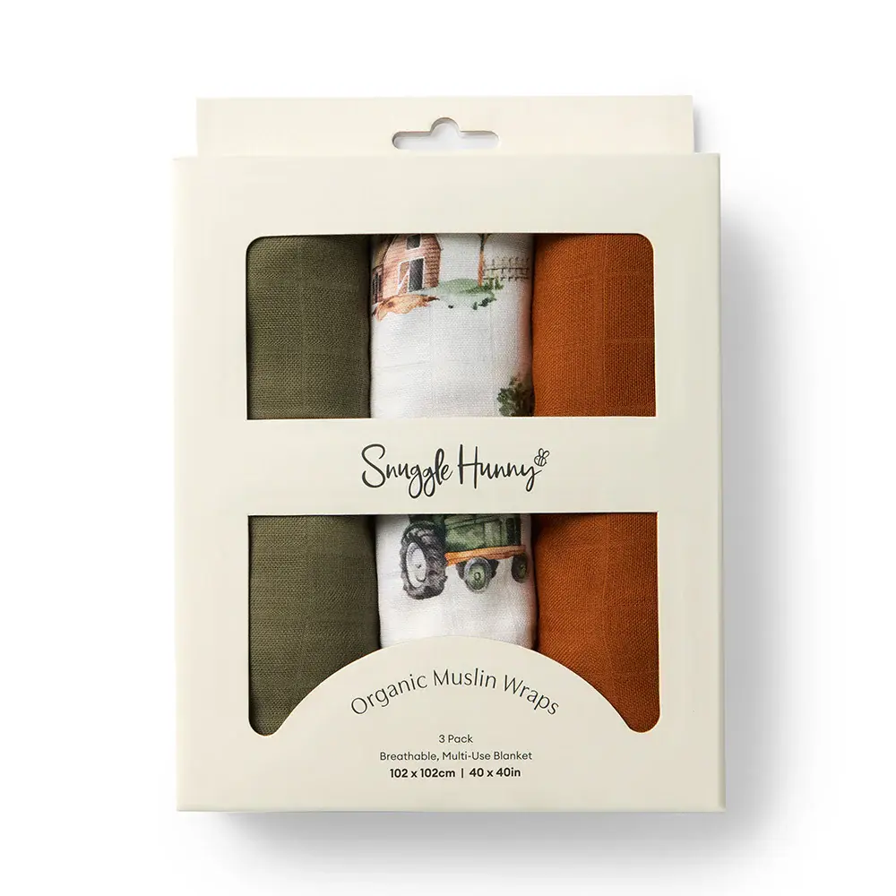 Snuggle Hunny Kids Snuggle Hunny Large Organic Muslin Wraps 3 Pack - Diggers/Olive/Bronze