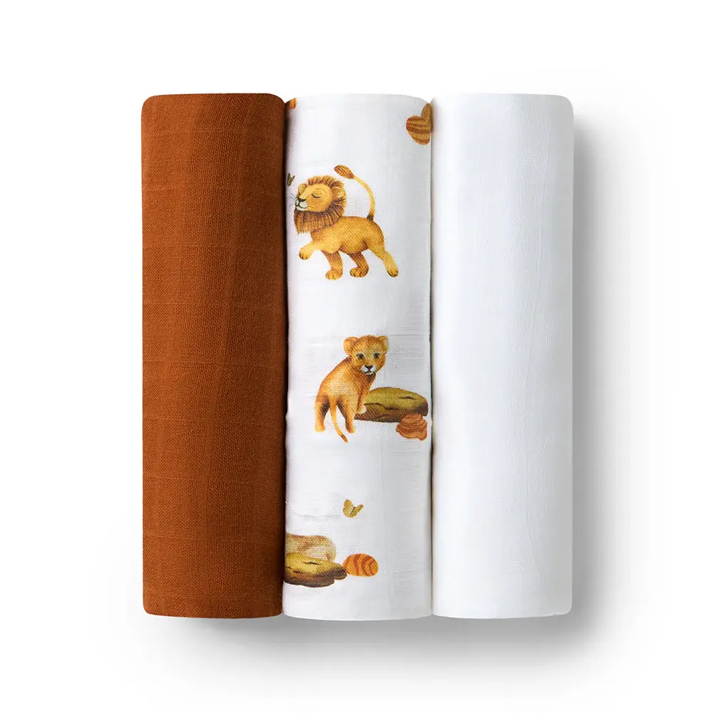 Snuggle Hunny Kids Snuggle Hunny Large Organic Muslin Wraps 3 Pack - Lion/Bronze/Milk