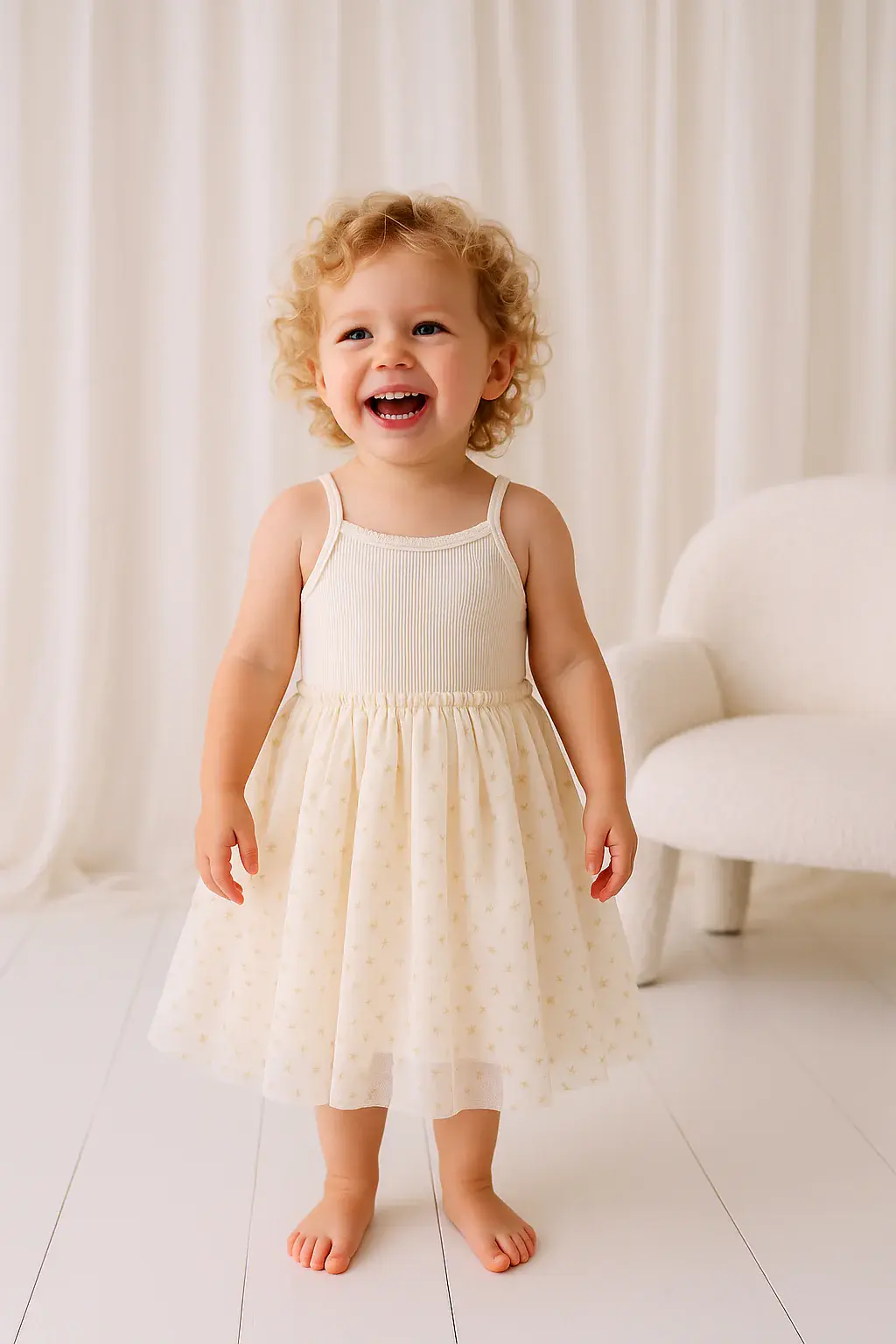 Confetti Kidz Confetti Kidz Ribbed Tulle Dress - Sunshine Print