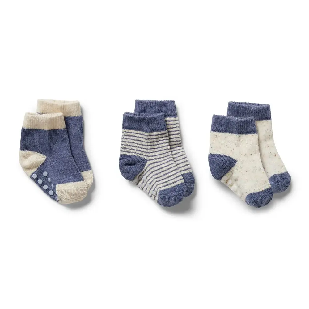 Wilson & Frenchie Wilson & Frenchy Organic 3 Pack Baby Socks - Rain Drop - Cotton Nylon Knit