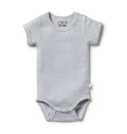 Wilson & Frenchie Wilson & Frenchy Organic Stripe Rib Bodysuit - Rain Drop