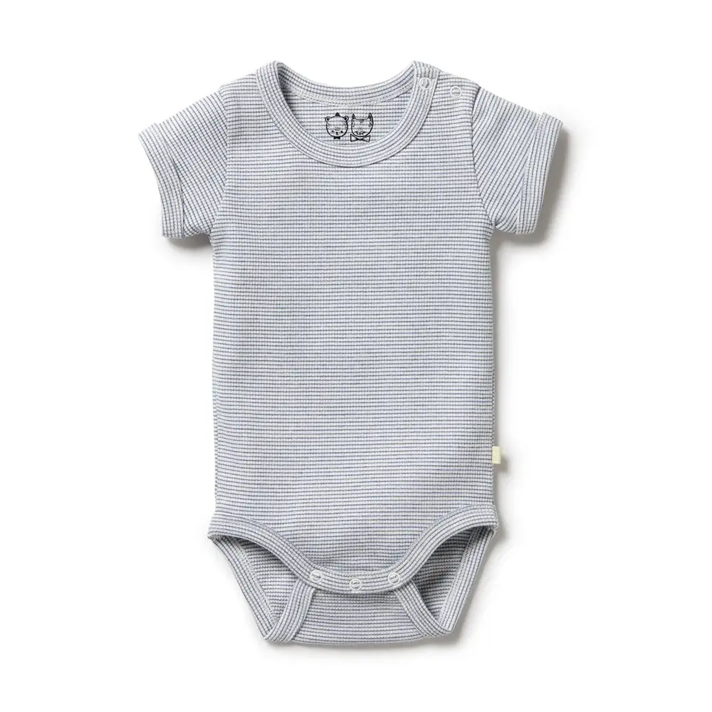 Wilson & Frenchie Wilson & Frenchie Organic Stripe Rib Bodysuit - Rain Drop