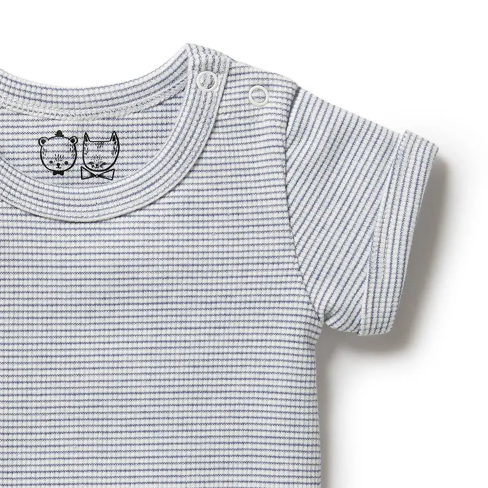 Wilson & Frenchie Wilson & Frenchie Organic Stripe Rib Bodysuit - Rain Drop