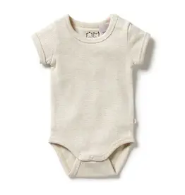 Wilson & Frenchie Wilson & Frenchy Organic Stripe Rib Bodysuit - Oatmeal