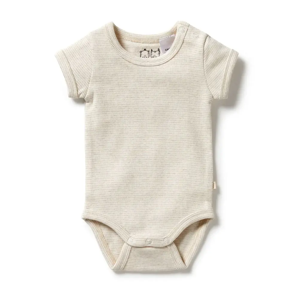 Wilson & Frenchie Wilson & Frenchy Organic Stripe Rib Bodysuit - Oatmeal