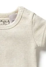 Wilson & Frenchie Wilson & Frenchy Organic Stripe Rib Bodysuit - Oatmeal