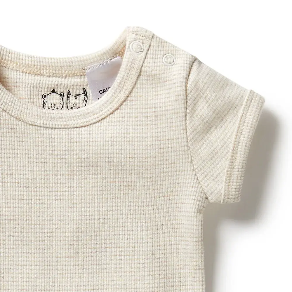 Wilson & Frenchie Wilson & Frenchy Organic Stripe Rib Bodysuit - Oatmeal
